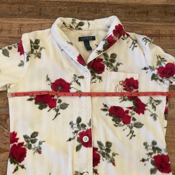 Lauren Ralph Lauren Fleece Pajama Top Small Rose Floral - Picture 10 of 11